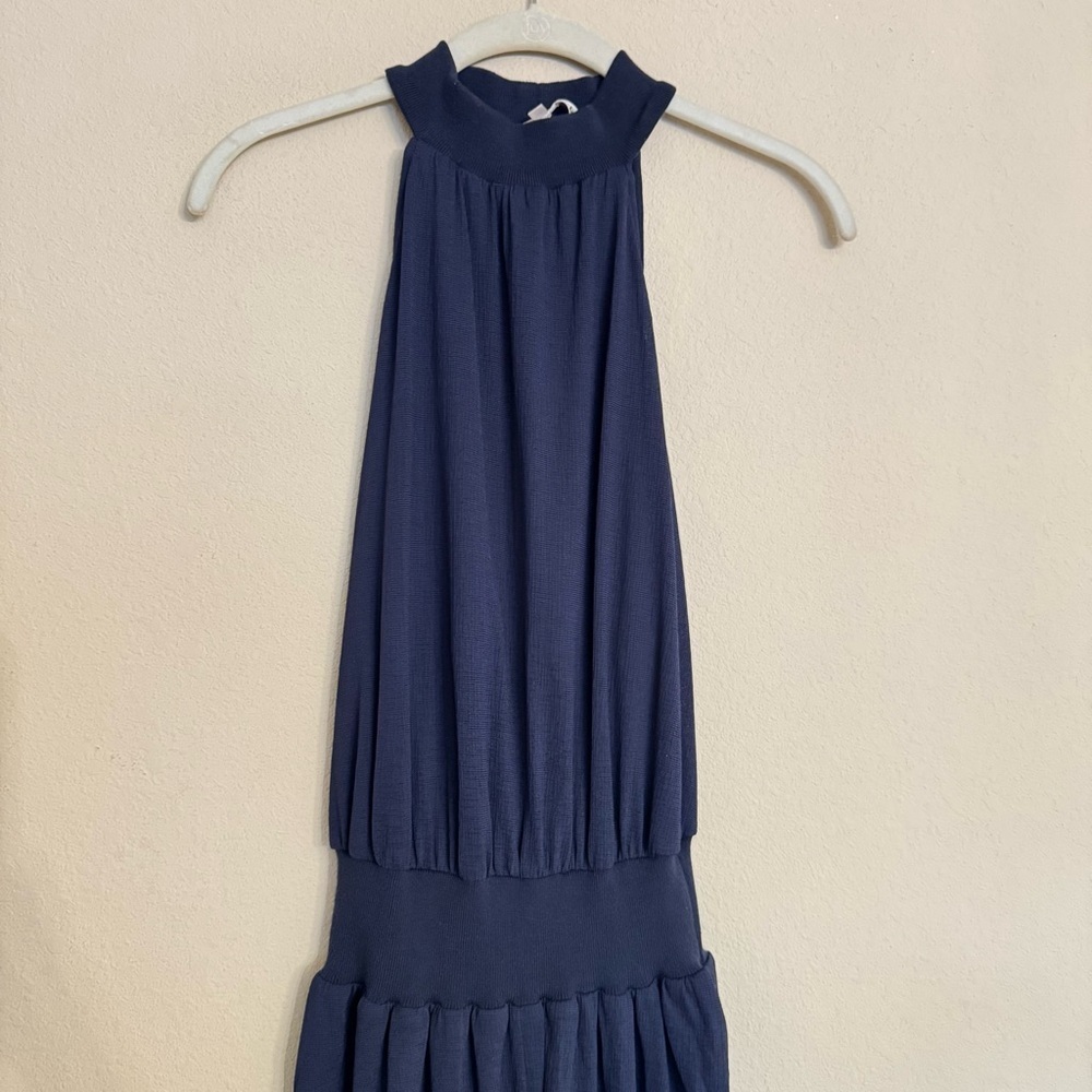 Rachel Rachel Roy June Blouson Halter Maxi Dress True Navy Sz S Casual Stretch